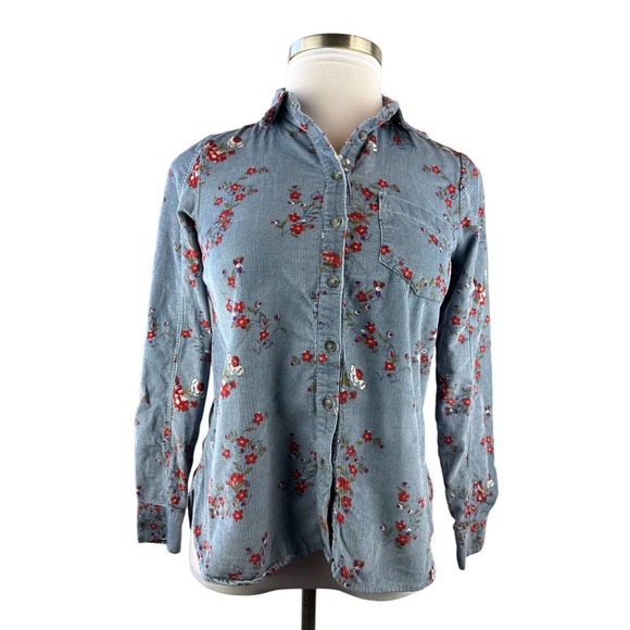 Anthropologie Building 18 Corduroy Floral Button Down Shirt Women's Size 6 Top - Picture 2 of 10
